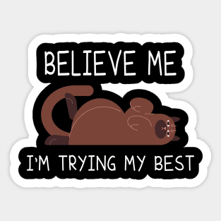 believe me I'm trying my best, Cute Joke cats, Cat Lover Tee, Funny Cat Tee ,Funny Lazy Cat Lover Sticker